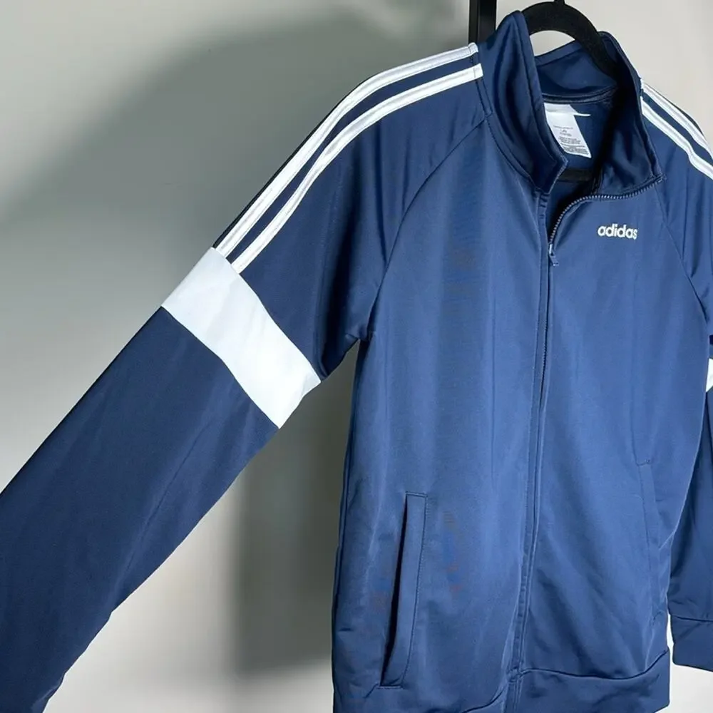 ADIDAS Boys Navy Blue White Striped Full Zip Track Jacket